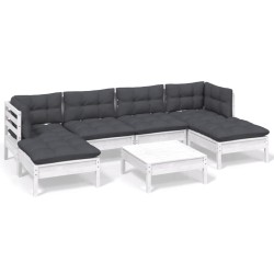 Salon de jardin 7 pcs avec coussins blanc bois de pin 640830640830