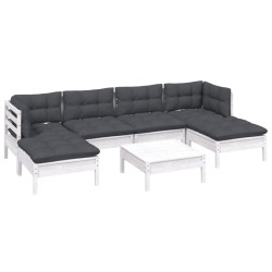 Salon de jardin 7 pcs avec coussins blanc bois de pin 640830640830