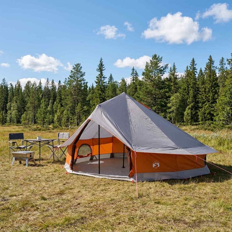Tente Tipi Gris et orange 800 x 800 x 430 cm Polyester et Acier 640832640832