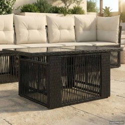 Table de Jardin Noir 100 x 55 x 37 cm Rattan PE et Verre 640856640856