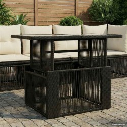 Table de Jardin Noir 100 x 55 x 37 cm Rattan PE et Verre 640856640856