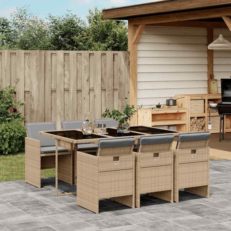 Ensemble à manger de jardin coussins 7 pcs mélange beige rotin 640879640879