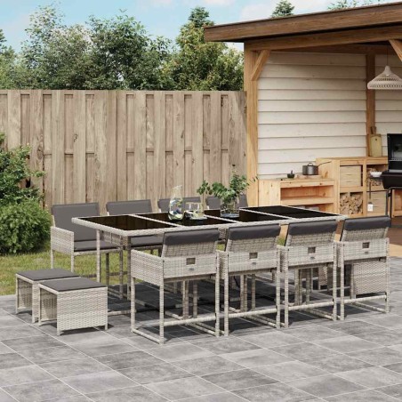 Ensemble à manger de jardin et coussins 13 pcs gris clair rotin 640901640901