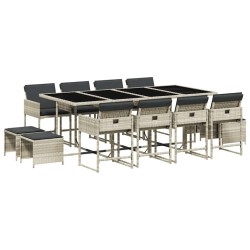 Ensemble à manger de jardin et coussins 13 pcs gris clair rotin 640901640901