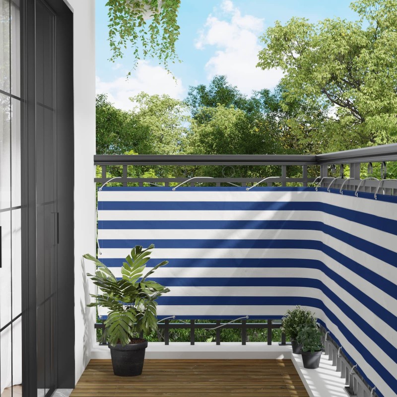 Écran de balcon Bleu et Blanc 100 x 800 cm Tissu Oxford 640906640906