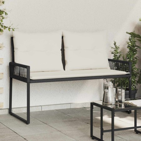 Banc extérieur avec coussin 4 pcs Noir et blanc crème polyrotin 640924640924