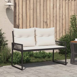 Banc extérieur avec coussin 4 pcs Noir et blanc crème polyrotin 640924640924