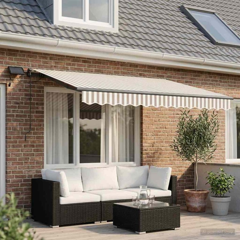 Auvent rétractable Gris clair et blanc 350 x 250 cm 640931640931