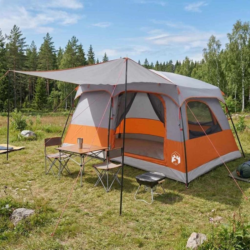 Tente familiale avec toit Gris et orange 420 x 305 x 200 cm 640949640949