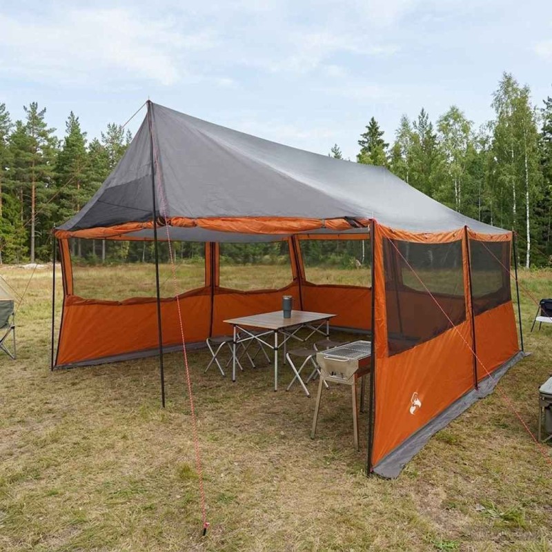 Tente familiale avec toit Gris et orange 450 x 400 x 265 cm 640977640977