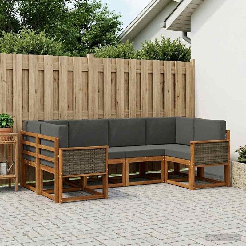 Ensemble de canapés d'extérieur 6 pcs Naturel et Anthracite 640982640982