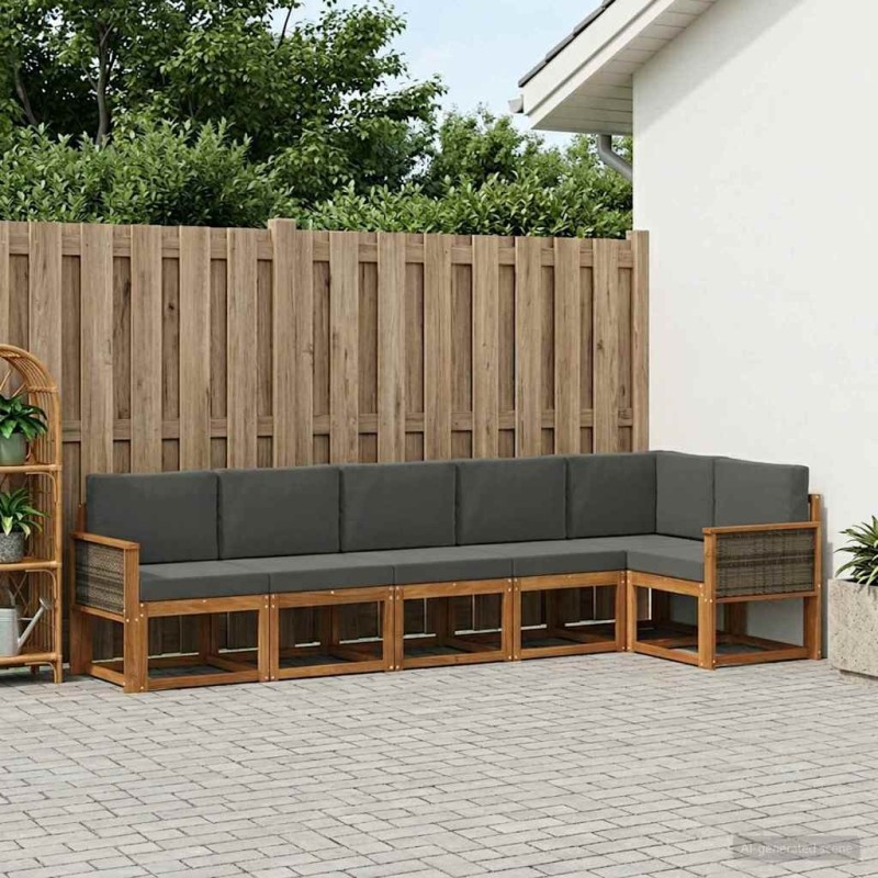 Ensemble de canapés d'extérieur 6 pcs Naturel et Anthracite 640983640983
