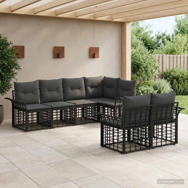 Ensemble de canapés d'extérieur 7 pcs Noir et Gris foncé 640989640989