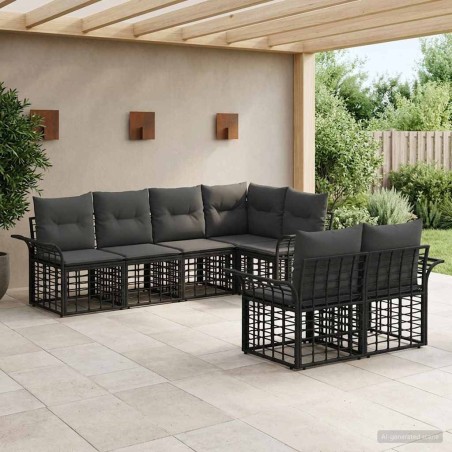 Ensemble de canapés d'extérieur 7 pcs Noir et Gris foncé 640989640989