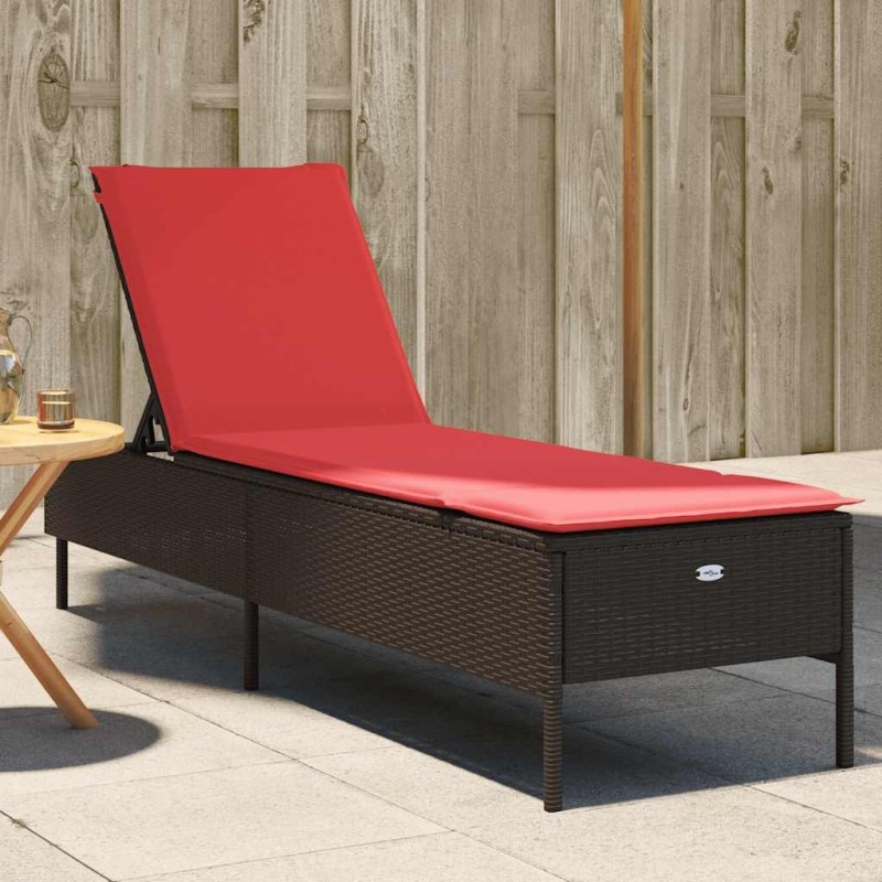 Chaise longue avec coussin marron résine tressée 640991640991