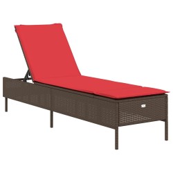 Chaise longue avec coussin marron résine tressée 640991640991
