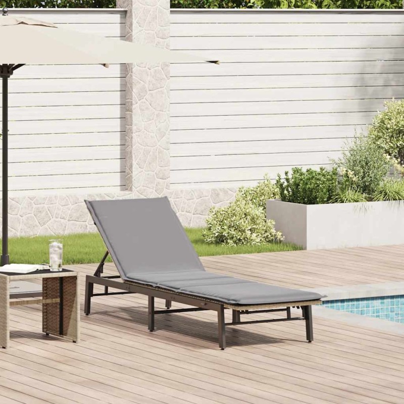 Chaise longue avec coussin beige résine tressée 641009641009