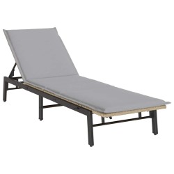 Chaise longue avec coussin beige résine tressée 641009641009