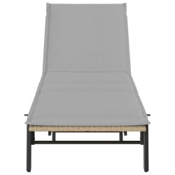 Chaise longue avec coussin beige résine tressée 641009641009