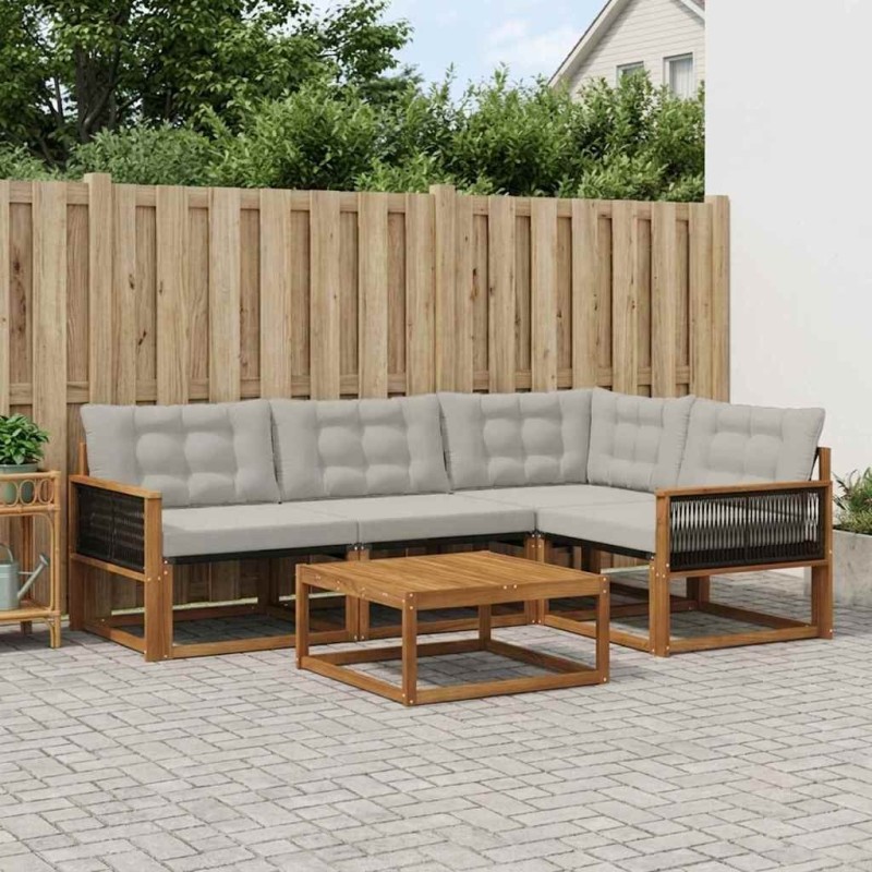 Ensemble de canapés d'extérieur 5 pcs Naturel et gris clair 641014641014