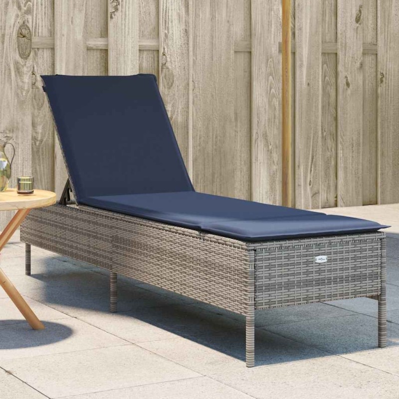 Chaise longue avec coussin gris résine tressée 641026641026