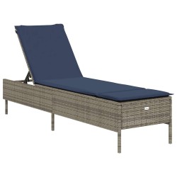 Chaise longue avec coussin gris résine tressée 641026641026