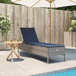Chaise longue avec coussin gris résine tressée 641026641026