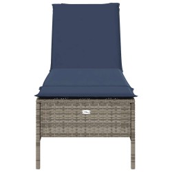 Chaise longue avec coussin gris résine tressée 641026641026