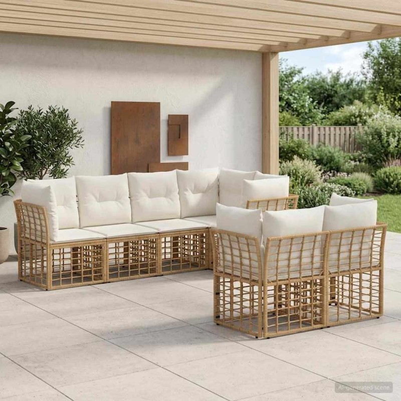 Ensemble de canapés d'extérieur 7 pcs Naturel Polyester 641030641030