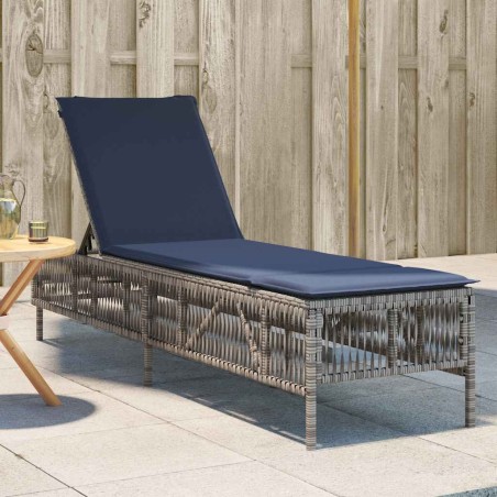 Chaise longue avec coussin gris résine tressée 641037641037