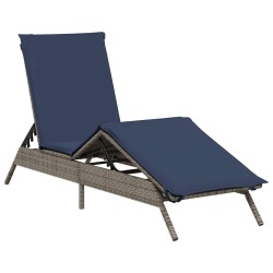 Chaise longue avec coussin gris résine tressée 641040641040