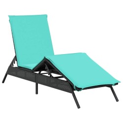 Chaise longue avec coussin en rotin synthétique noir 641043641043