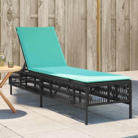 Chaise longue avec coussin en rotin synthétique noir 641047641047