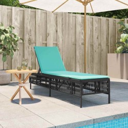 Chaise longue avec coussin en rotin synthétique noir 641047641047