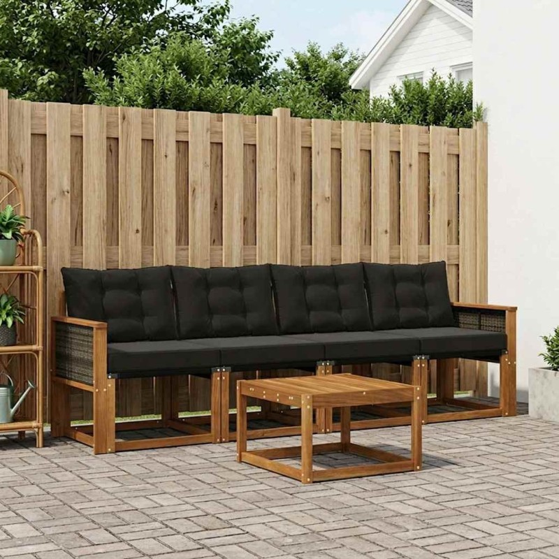 Ensemble de canapés d'extérieur 5 pcs Naturel et noir 641052641052