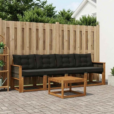 Ensemble de canapés d'extérieur 5 pcs Naturel et noir 641052641052