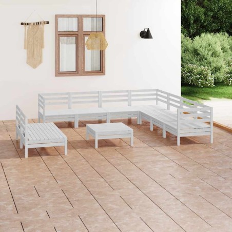 Salon de jardin 10 pcs Bois de pin massif Blanc 641066641066