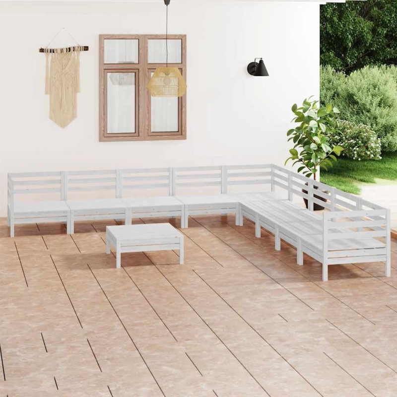 Salon de jardin 10 pcs Bois de pin massif Blanc 641070641070