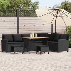 Salon de jardin 4 pcs avec coussins forme L noir résine tressée 641075641075