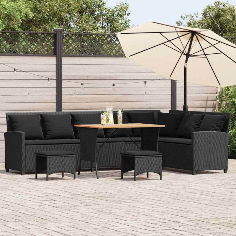 Salon de jardin 4 pcs avec coussins forme L noir résine tressée 641075641075