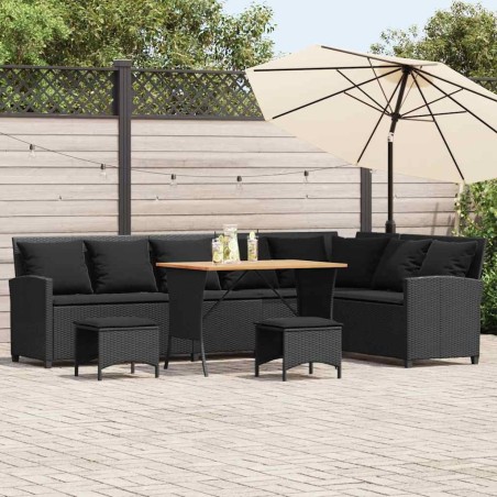Salon de jardin 4 pcs avec coussins forme L noir résine tressée 641075641075