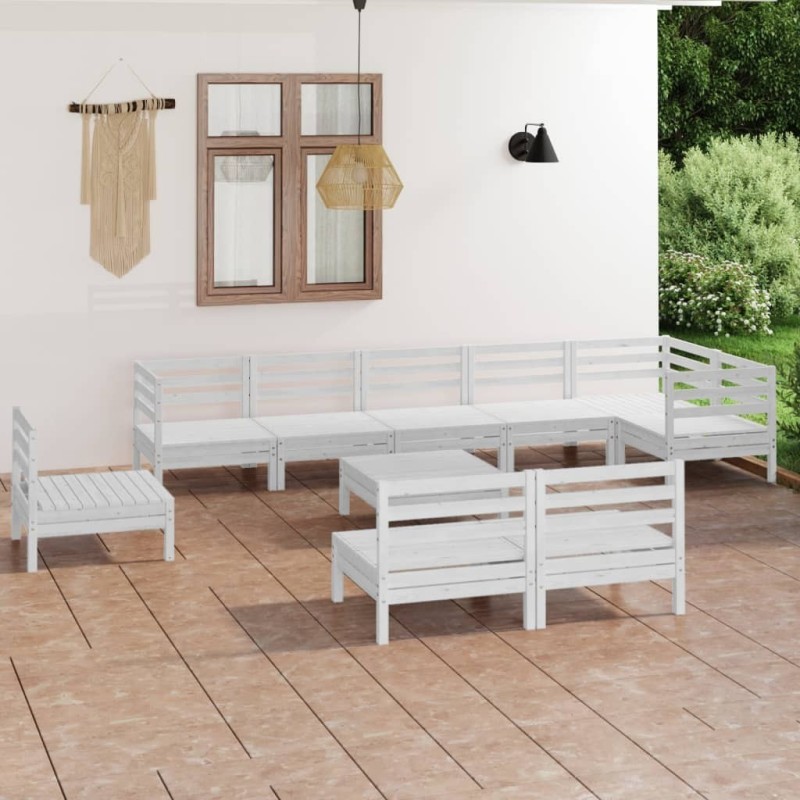 Salon de jardin 10 pcs Bois de pin massif Blanc 641088641088