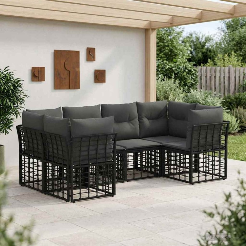 Ensemble de canapés d'extérieur 6 pcs Noir Polyester 641089641089