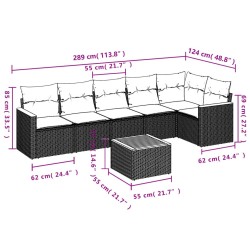 Salon de jardin 7 pcs avec coussins noir résine tressée 641091641091