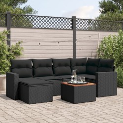 Salon de jardin 7 pcs avec coussins noir résine tressée 641092641092