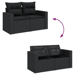 Salon de jardin 7 pcs avec coussins noir résine tressée 641092641092