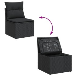 Salon de jardin 7 pcs avec coussins noir résine tressée 641092641092