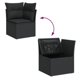 Salon de jardin 7 pcs avec coussins noir résine tressée 641092641092