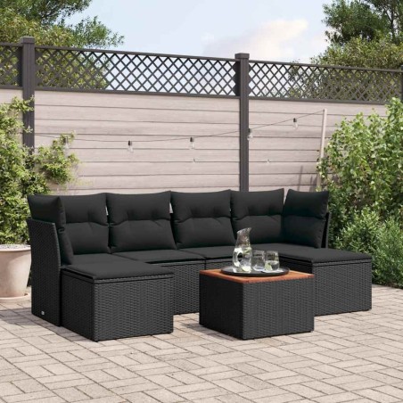 Salon de jardin 7 pcs avec coussins noir résine tressée 641100641100