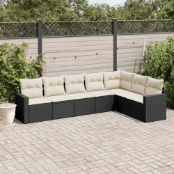Salon de jardin 7 pcs avec coussins noir résine tressée 641104641104